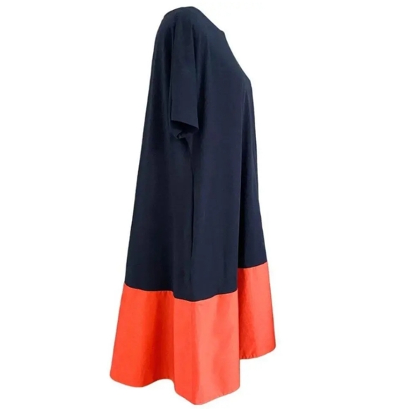 COS navy orange jersey cotton swing colorblock short sleeve cotton dress M - Picture 7 of 10